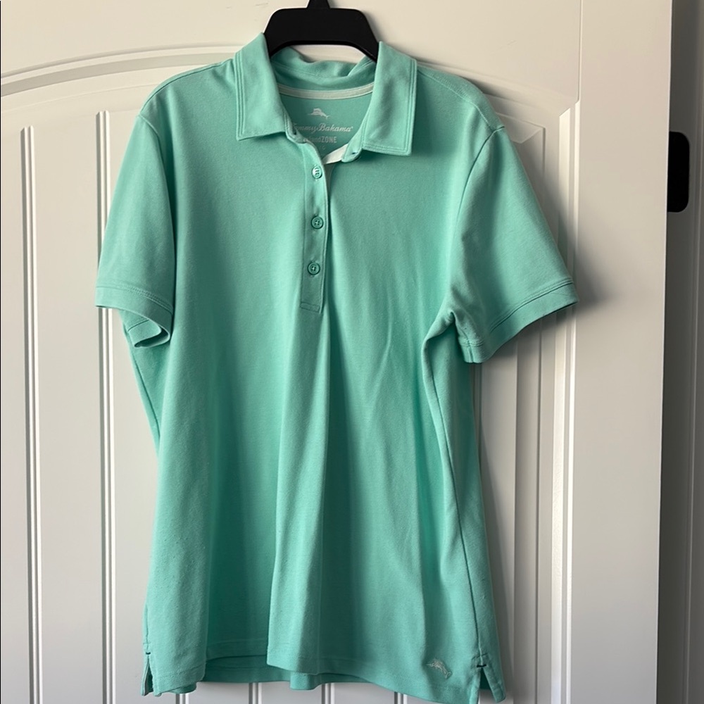 Tommy Bahama Women's Sz L Aqua/ Mint Green Polo Shirt